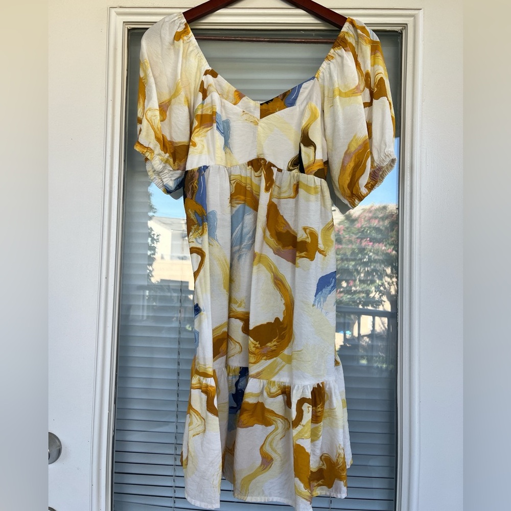 Nine West Yellow and Blue Swirl Mini Dress